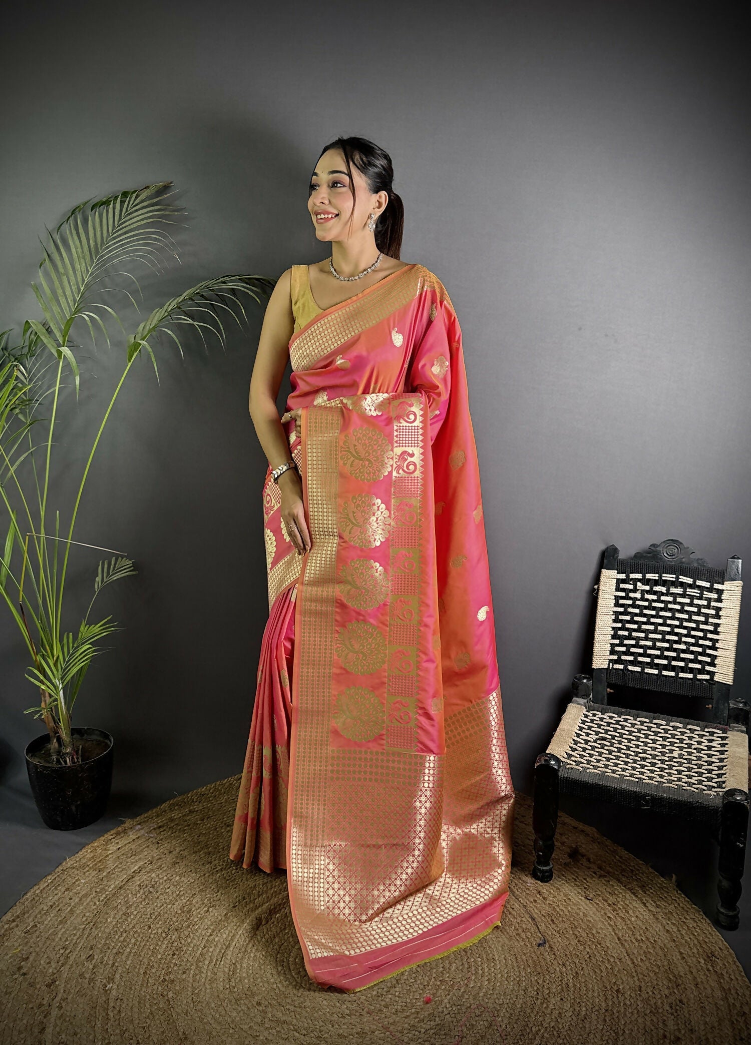 Joban Fashion Light Pink Banarasi Soft Lichi Silk Paisley Saree - Distacart