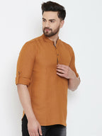Even Apparels Brown Linen Men's Kurta With Band Collar - Distacart