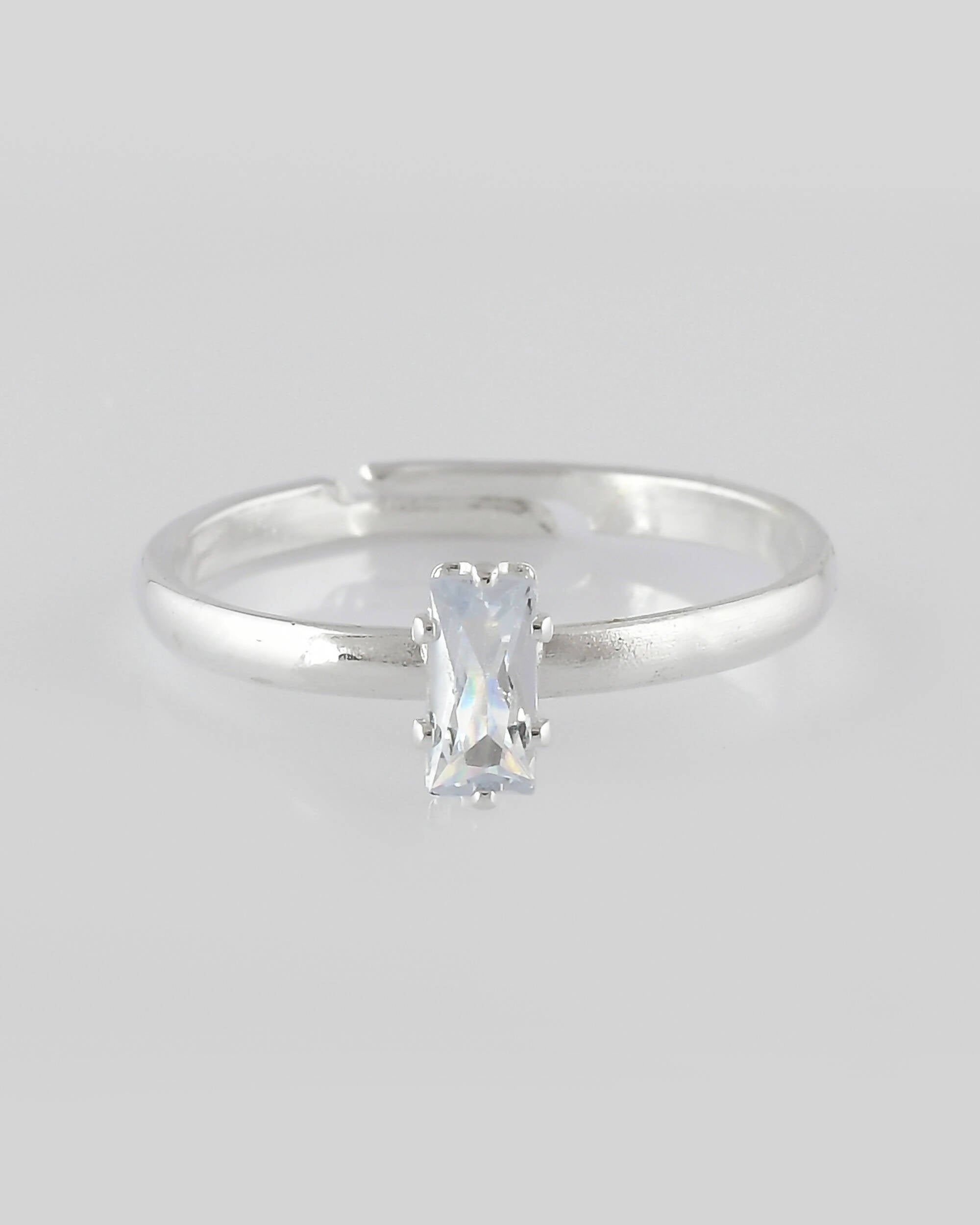 VOJ white CZ-detail Stainless Steel Cubic Zirconia Silver Plated adjustable finger Ring