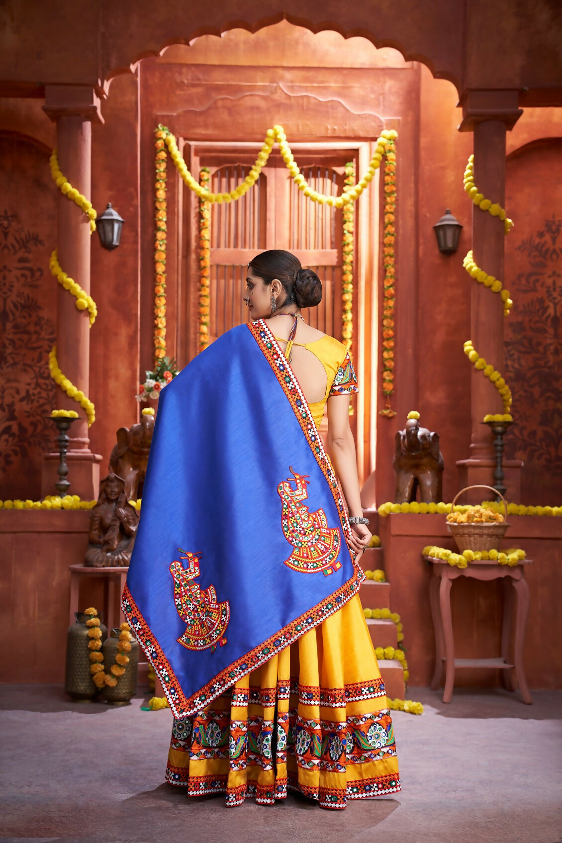 AI Fashion Yellow Art Silk Designer Navratri Lehenga Choli Collection