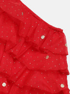 Ahalyaa Red Georgette Ruffel Kids Top With Bottom For Girls