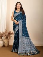 Teal Blue Soft Silk Woven Meenakari Designer Saree - Vedanti