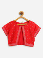 Ahalyaa Pink Crepe Floral Printed Kids Kurta with Jacket For Girls