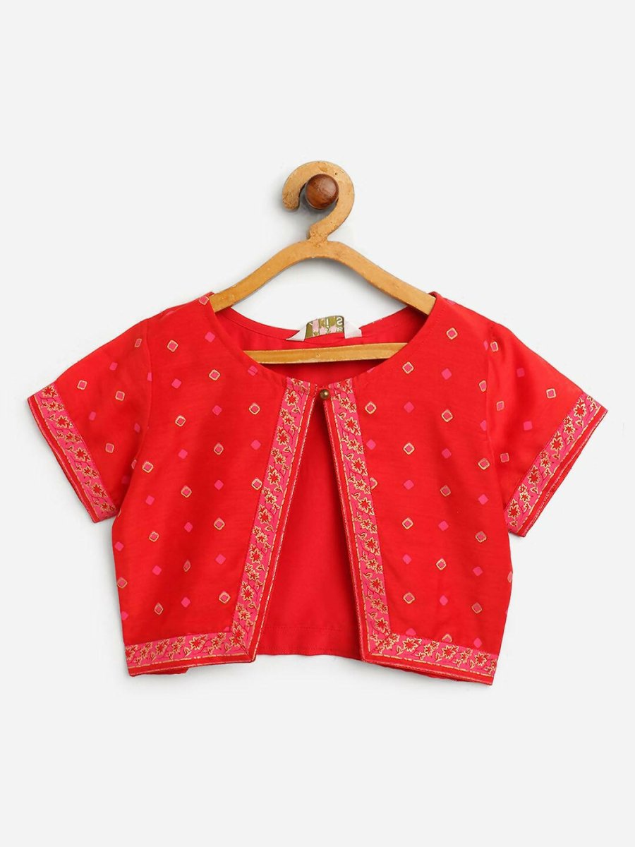 Ahalyaa Pink Crepe Floral Printed Kids Kurta with Jacket For Girls