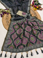 Vastranavya Black Muga Cotton Meenakari & Azarakh Pallu Saree with Contrast Blouse - Distacart