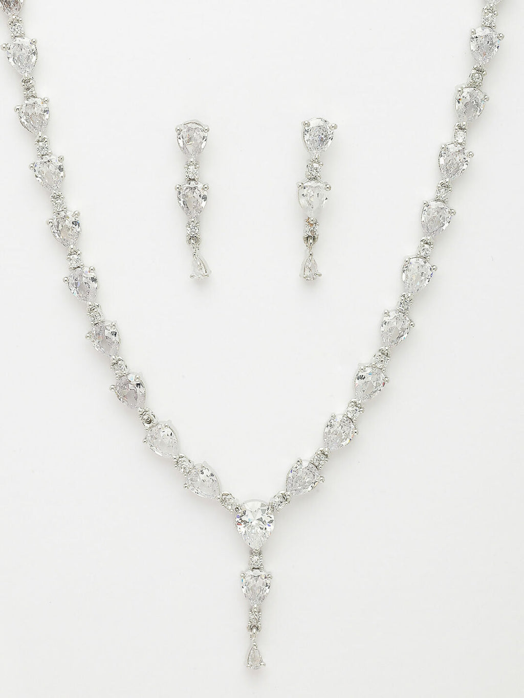 NVR Women's Silver-Plated CZ-Studded Brass Handcrafted Jewellery Set