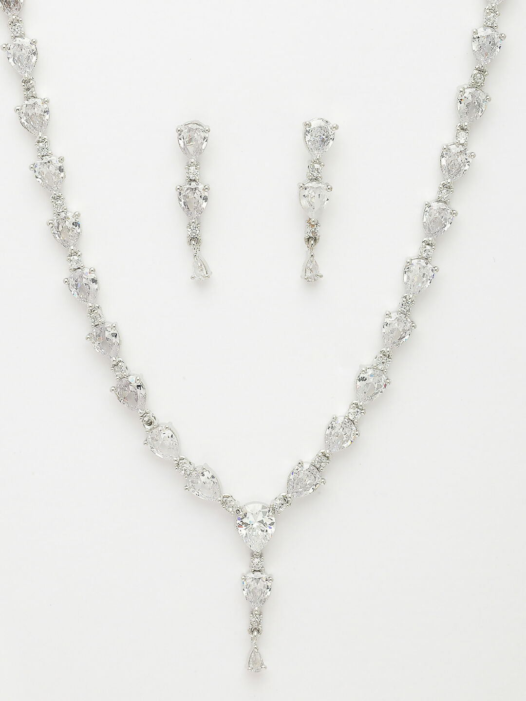 NVR Women's Silver-Plated CZ-Studded Brass Handcrafted Jewellery Set