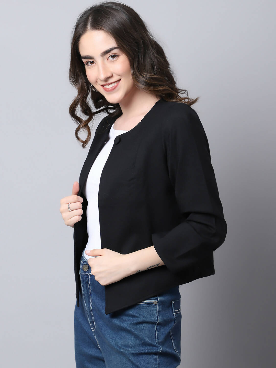 Even Apparels Black Linen Cotton Open Front Statement Women's Jacket - Distacart