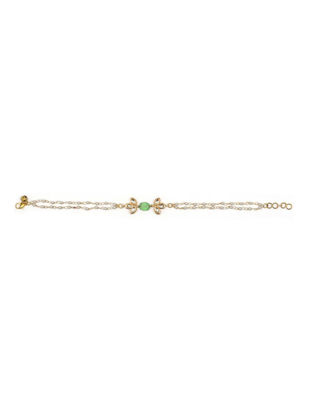Gold Plated Green White Kundan Beads Anklet Set Of 2 - Ruby Raang - Distacart