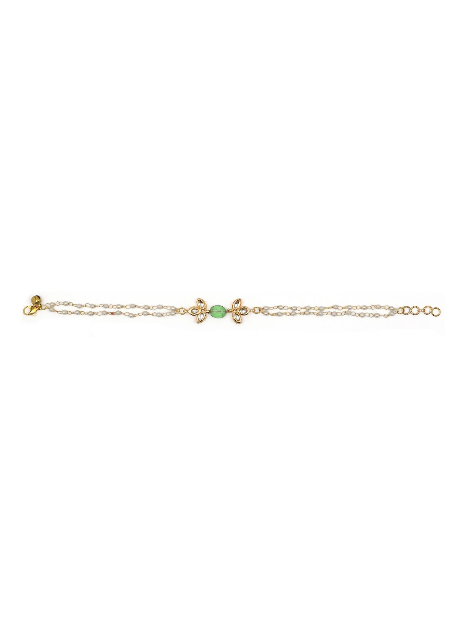 Gold Plated Green White Kundan Beads Anklet Set Of 2 - Ruby Raang - Distacart