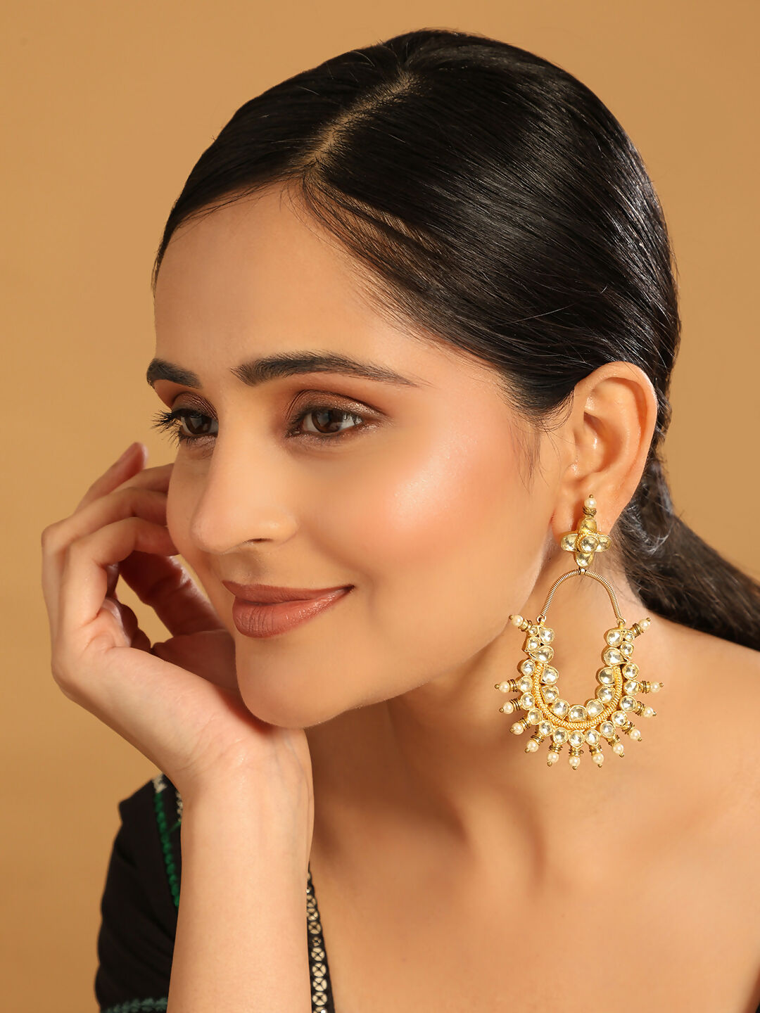 Nuyug 22k Gold Plated Royal Pearl Accent Kundan Earrings - Distacart