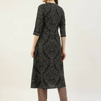 FIORRA Women's Black Printed Flared Cotton Kurta
