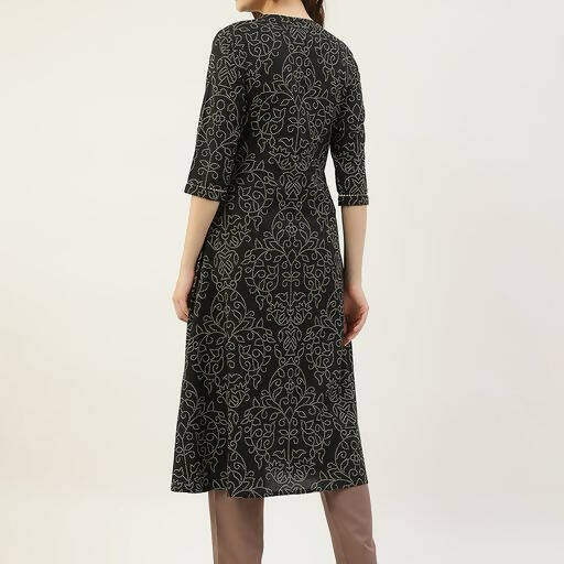 FIORRA Women's Black Printed Flared Cotton Kurta