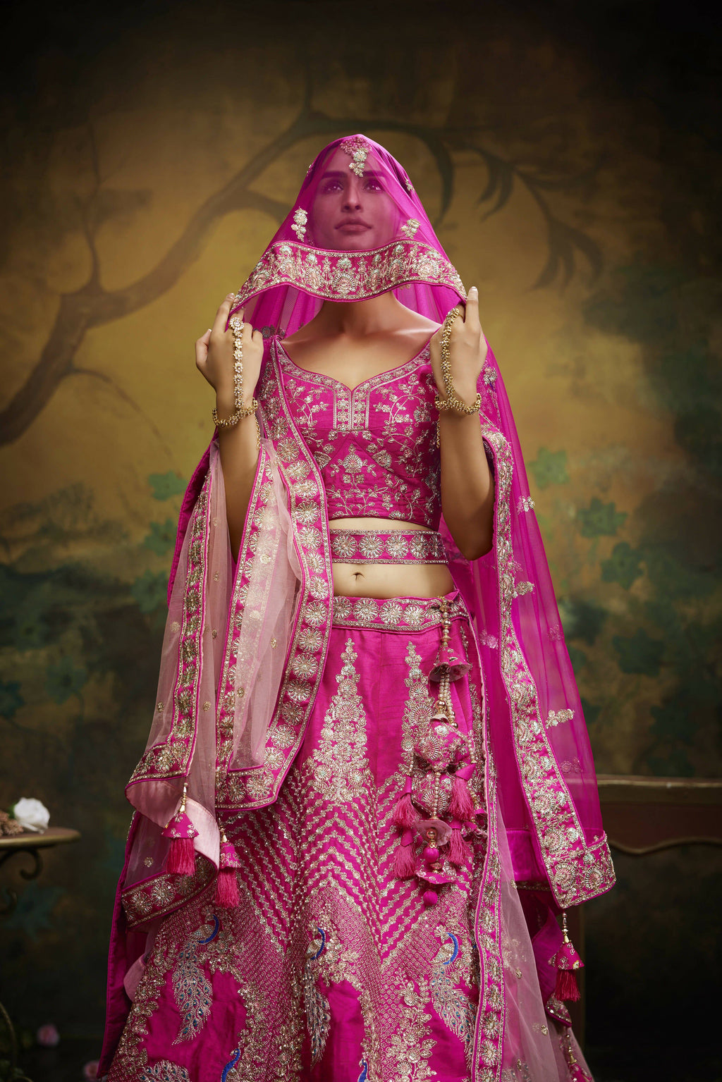 House of Panchhi Pink Pure Silk Moti & Zarkan heavy embroidery Lehenga choli & Dupatta