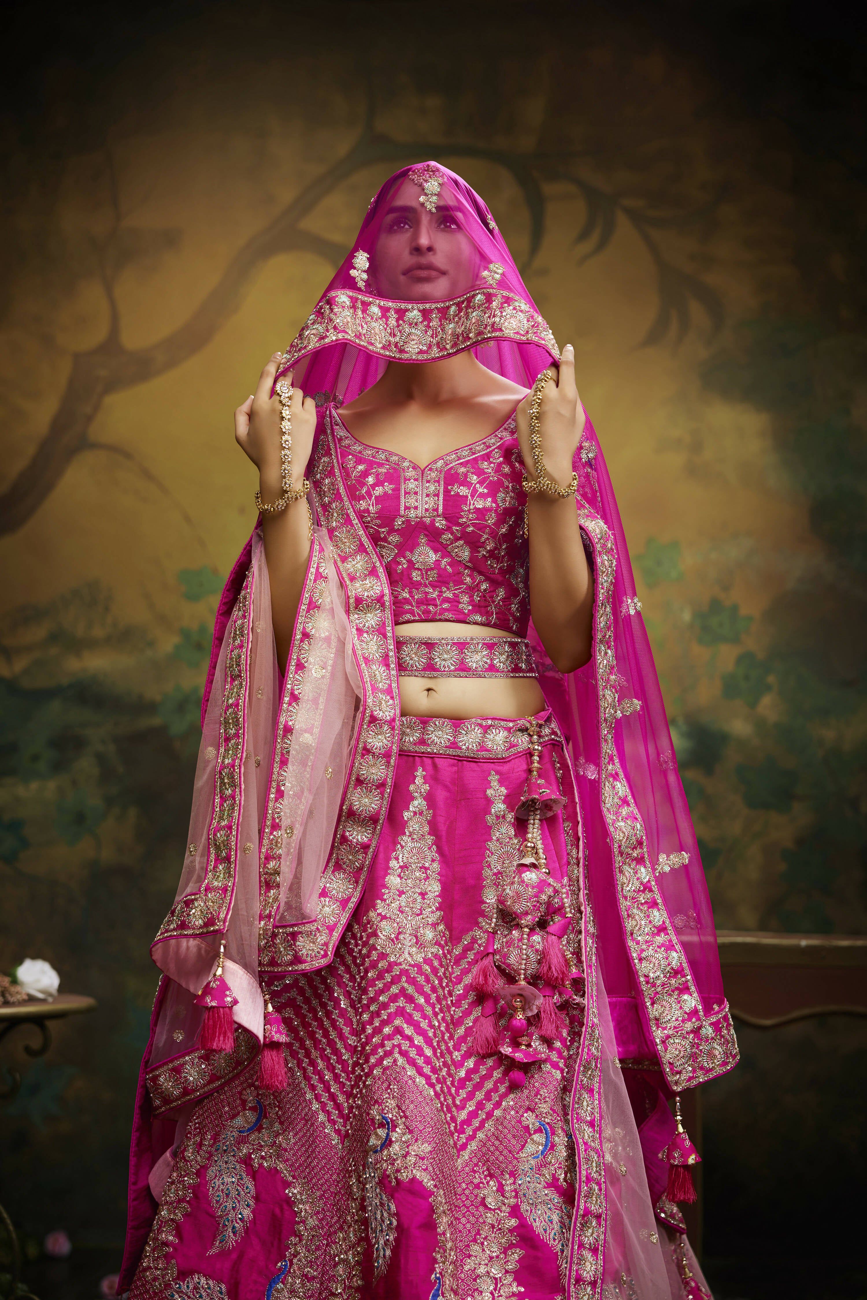 House of Panchhi Pink Pure Silk Moti & Zarkan heavy embroidery Lehenga choli & Dupatta