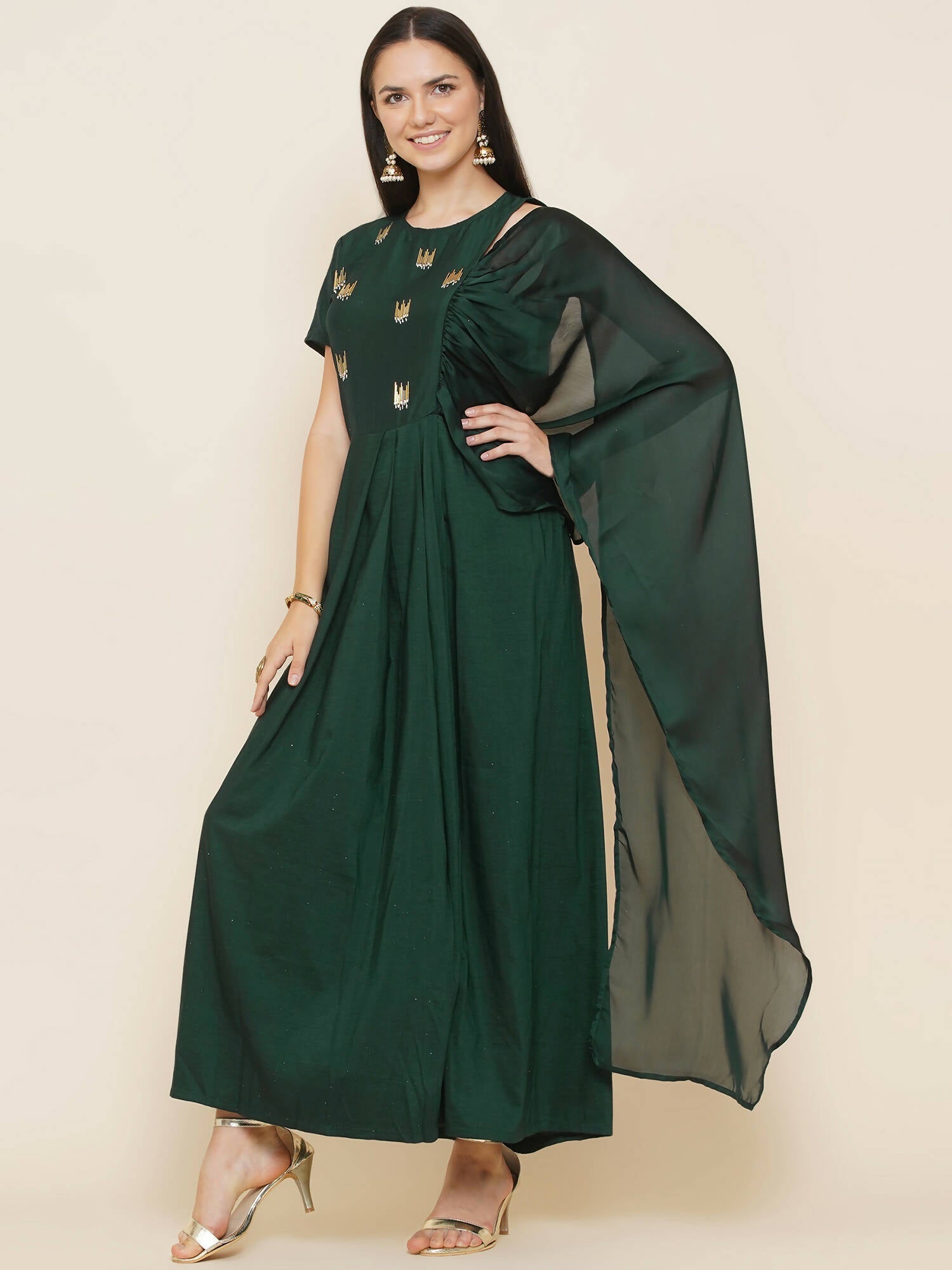 Women Republic Green Hand Embellished Gown - Distacart