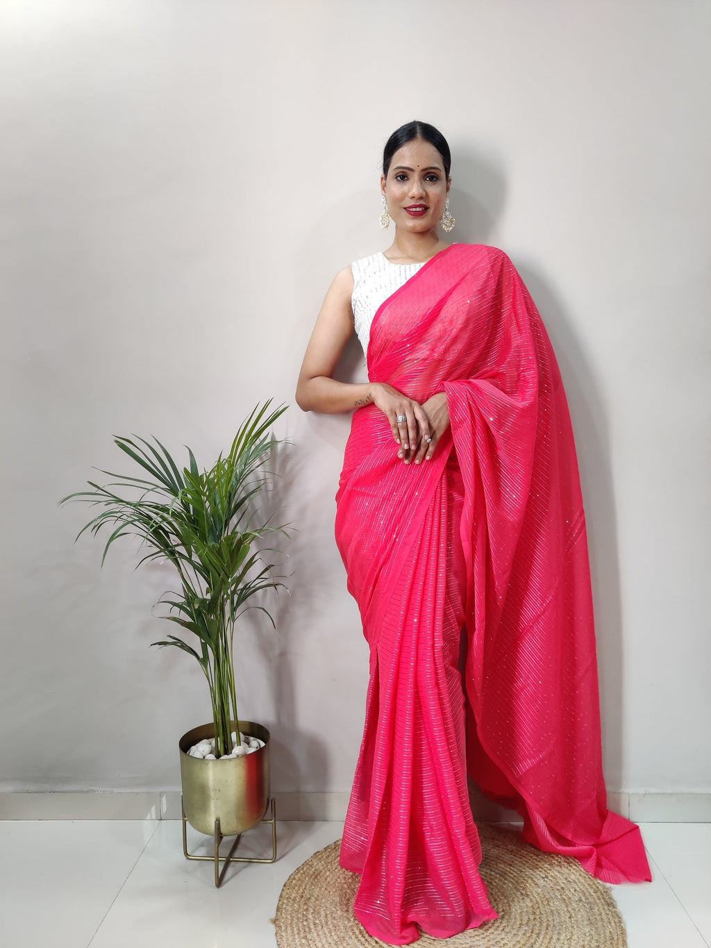Teeya Creation Gajari Color Georgette Fabric Heavy Work Saree