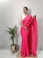 Teeya Creation Gajari Color Georgette Fabric Heavy Work Saree