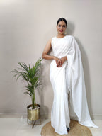 Teeya Creation White Color Georgette Fabric Heavy Work Saree