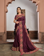 Purple Silk Georgettesilk Thread And Cord Embroidery. Tassels Saree - Norita Hit