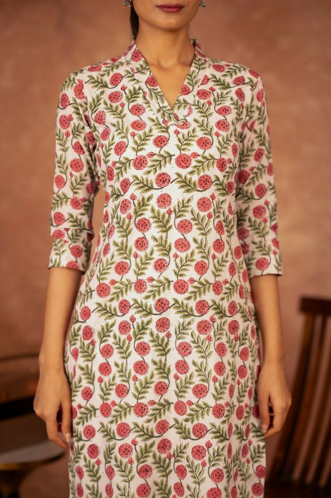 Joban Fashion Red Green Hand Block Printed Cotton Suit Set - Distacart