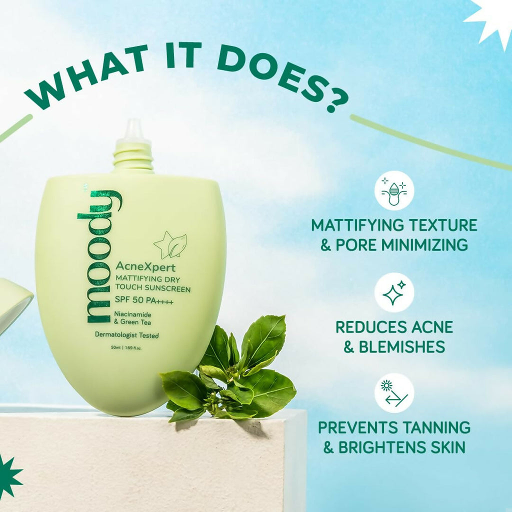 Moody AcneXpert Ultra Matte Dry Touch Sunscreen Gel with Niacinamide & Green Tea