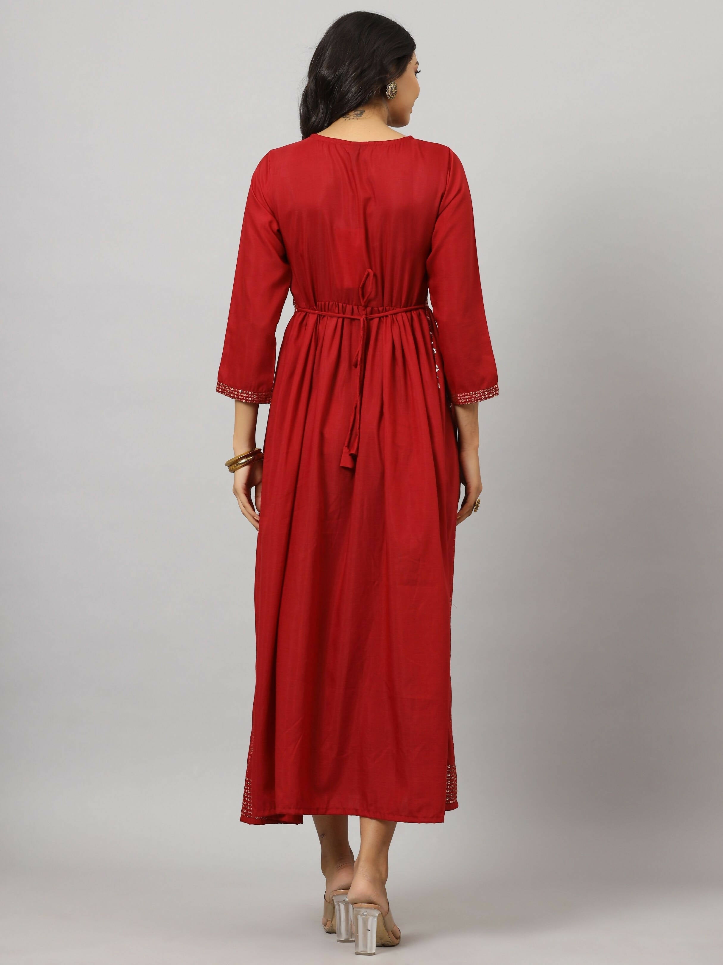 Juniper Women's Maroon Festive Printed Flared Dress - Distacart