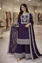 Teeya Creation Purple Fendi Silk Designer Heavy Work Wedding Wear Palazzo