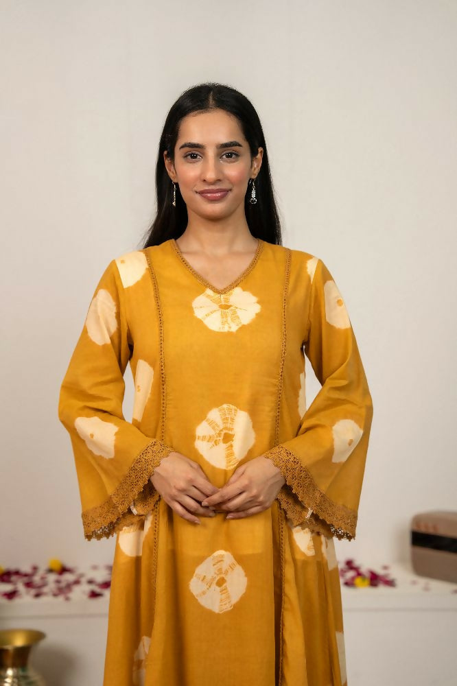 Joban Fashion Mustard Yellow Tie & Dye Cotton Suit Set - Distacart