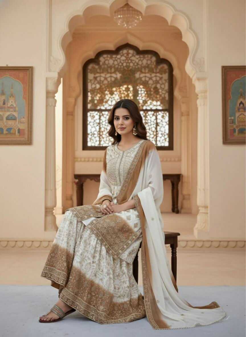 Teeya Creation Multi Color Star Georgette Heavy Embroidery Work Functional Wear Salwar Suit - Distacart