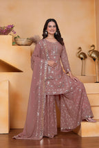 Teeya Creation Onion Color Faux Georgette Embroidery Work Wedding Wear Palazzo Set - Distacart