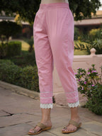 Juniper Women's Pink Cambric Floral Print Kurta Straight Pant And Duptta Sets - Distacart
