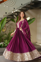 Teeya Creation Rani Color Heavy Crush Silk Wedding Wear Embroidery Work Long Gown - Distacart