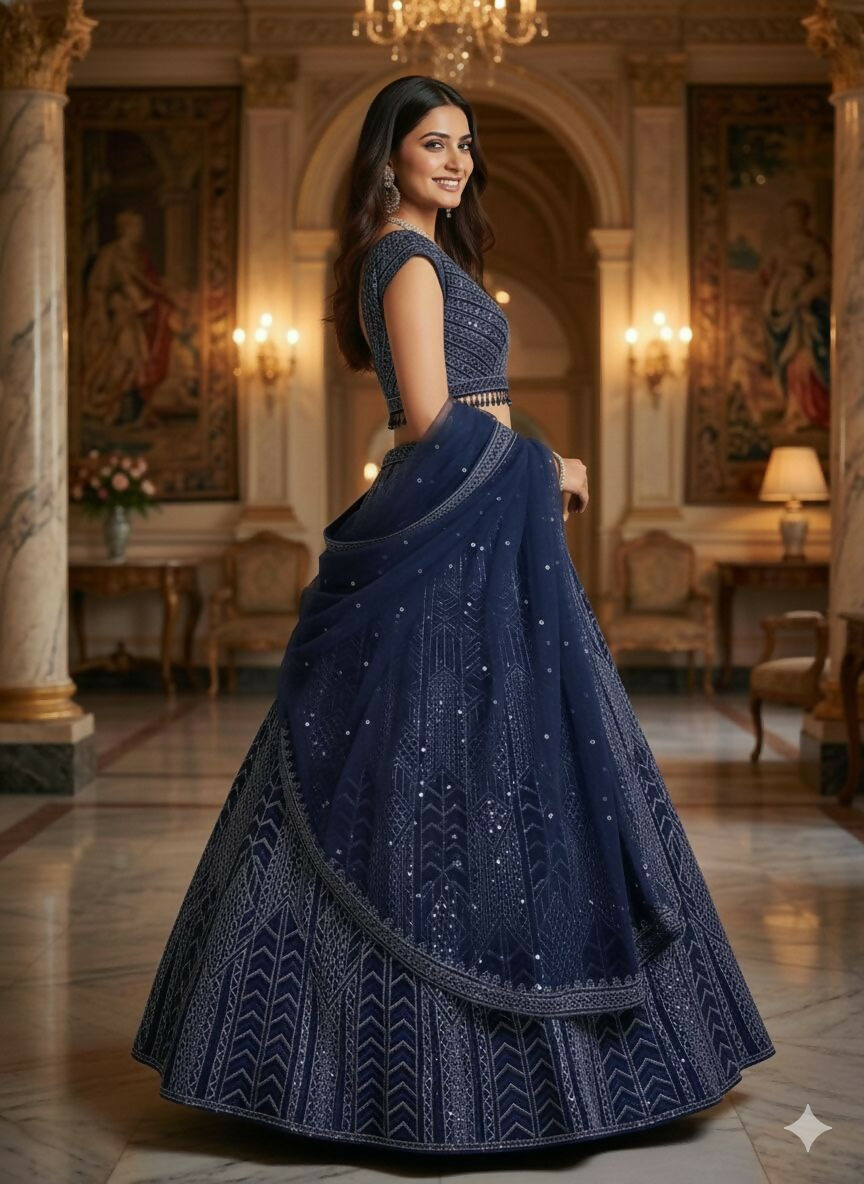 Lehenga Mart Designer Indian Wedding Lehenga Choli-Blue - Distacart