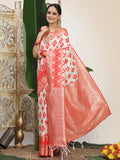 Shree Shyam Fashion Linen Cotton Red & White Saree - Distacart