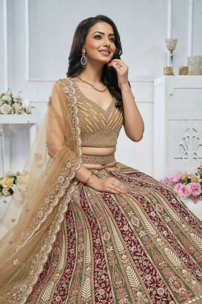 Kesar Fab Golden Net Embroidered Lehenga