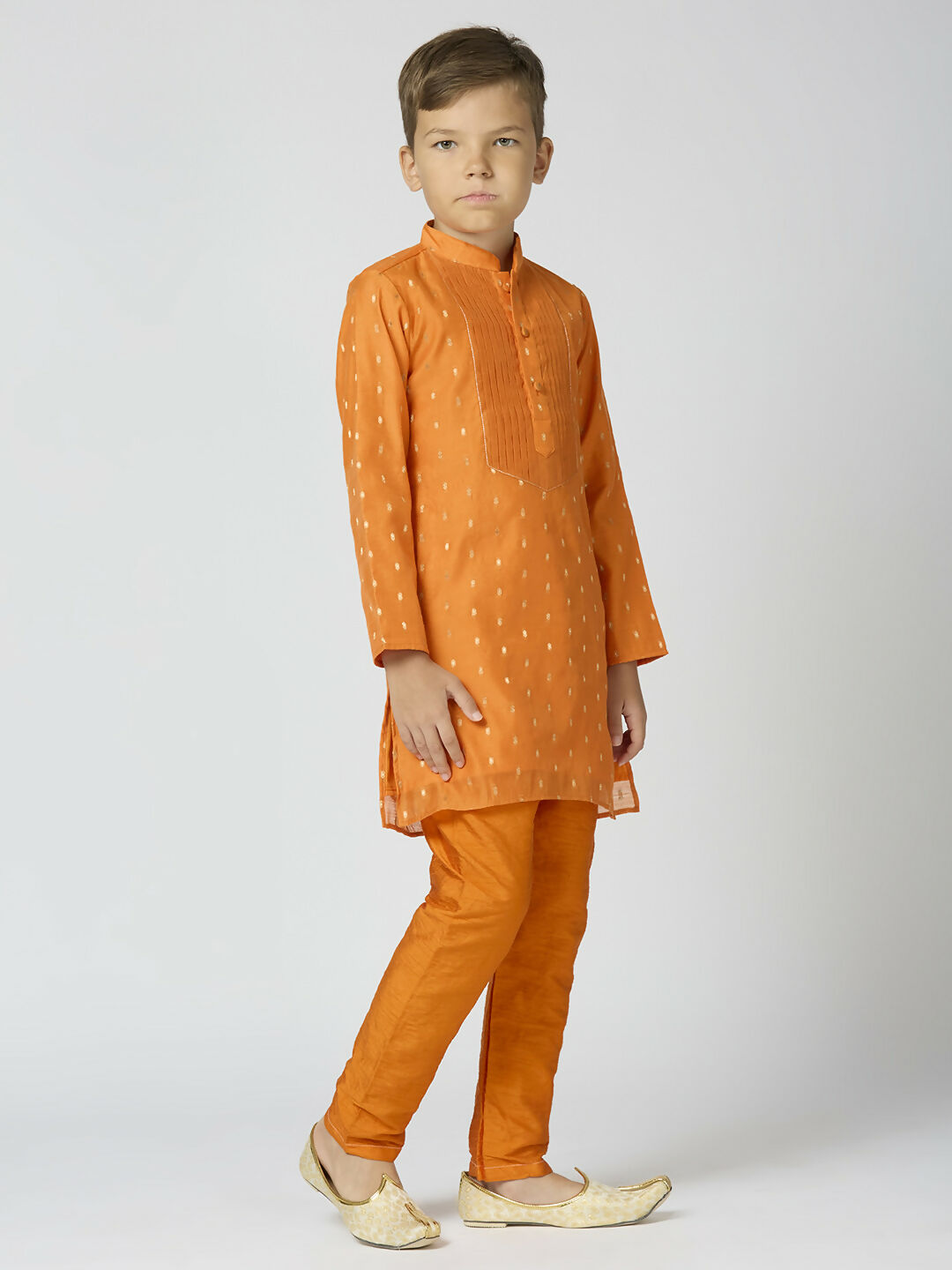 Joban Fashion Kids Island Full Sleeves Chanderi Kurta, Pyjama Set with Traditional Butta Work - Orange - Distacart