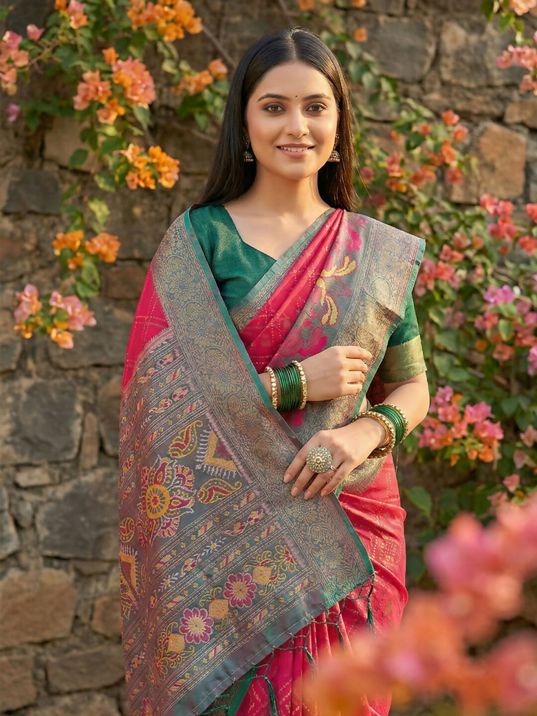 Shree Shyam Fashion Pink Pochampally Silk Saree - Distacart