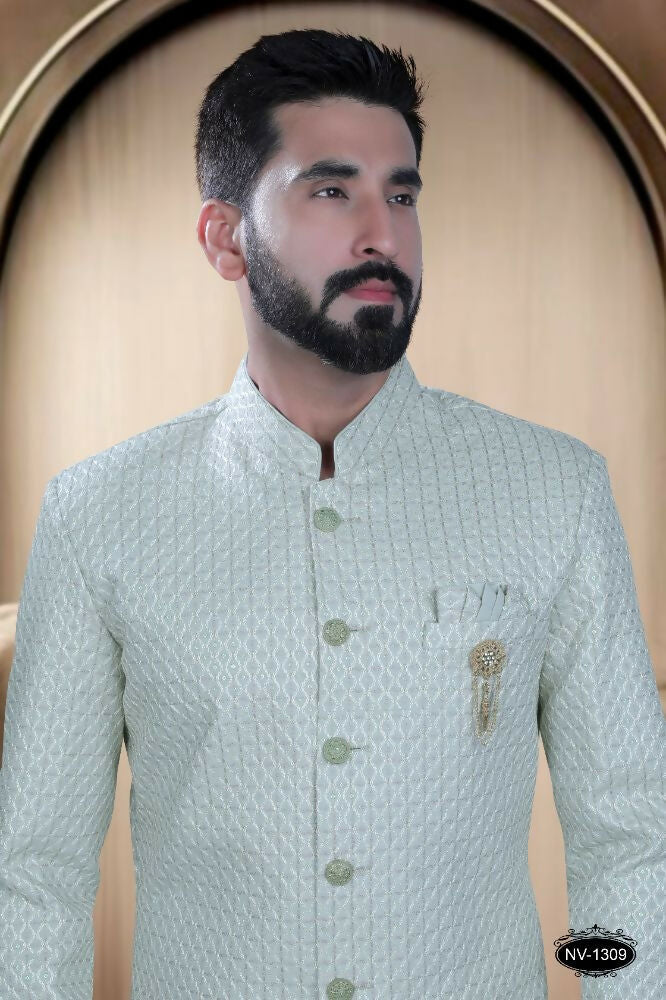 Joban Fashion Men's Green Base Silk Kurta with Pyjama