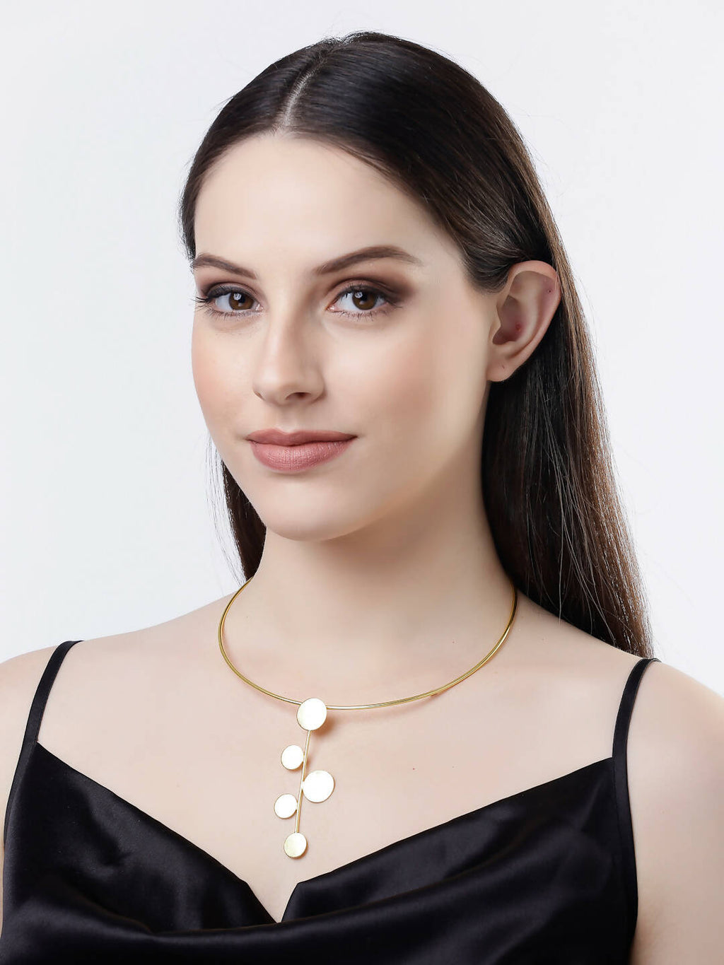 NVR Women Gold-Polished Circular Choker Necklace