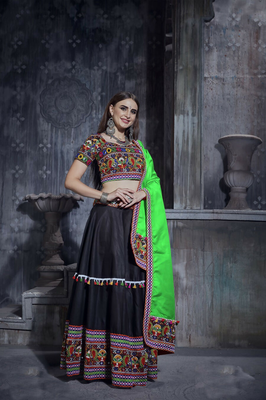 AI Fashion Black Art Silk Designer Navratri Lehenga Choli Collection