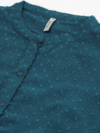 Janasya Teal Dobby Weave Kurta - Distacart