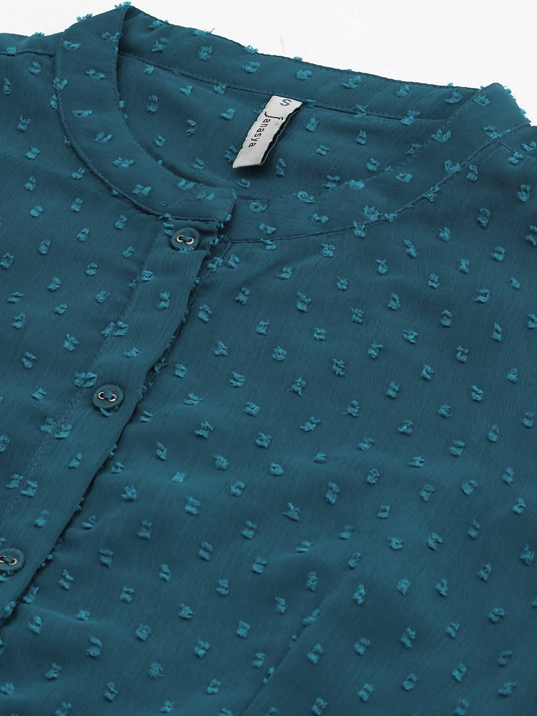 Janasya Teal Dobby Weave Kurta - Distacart