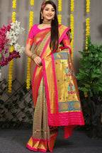 Jyoti Fashion Women's Grey Banarasi Silk Zari Woven Saree with Blouse
