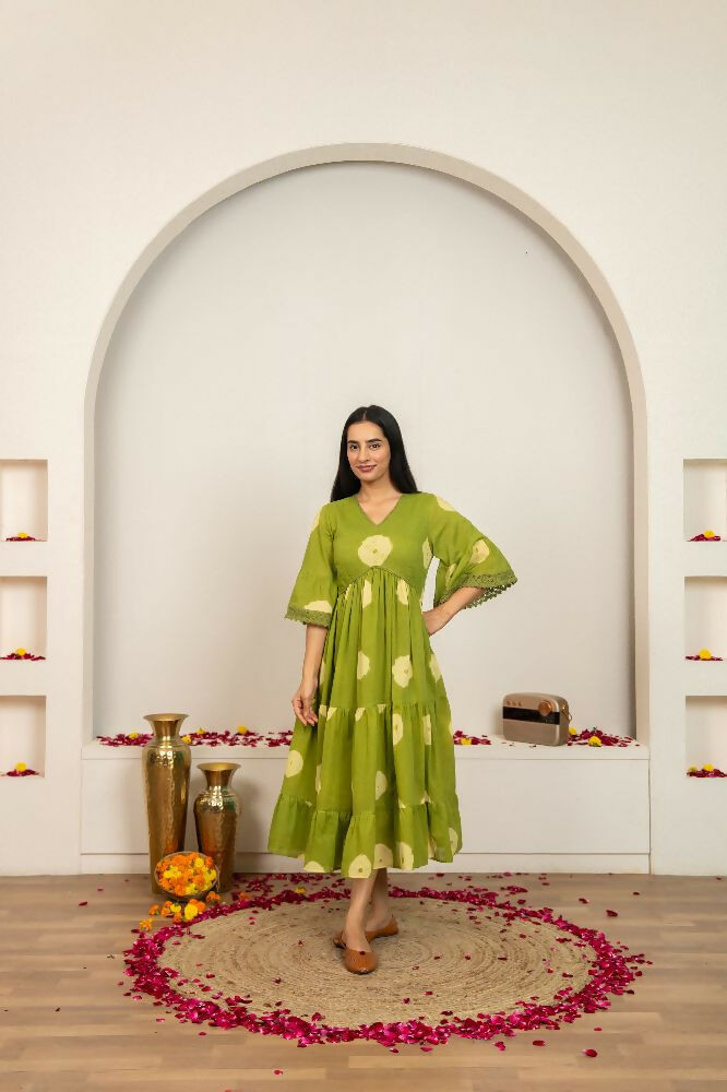 Joban Fashion Green Tie & Dye Cotton Dress - Distacart