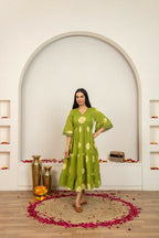 Joban Fashion Green Tie & Dye Cotton Dress - Distacart
