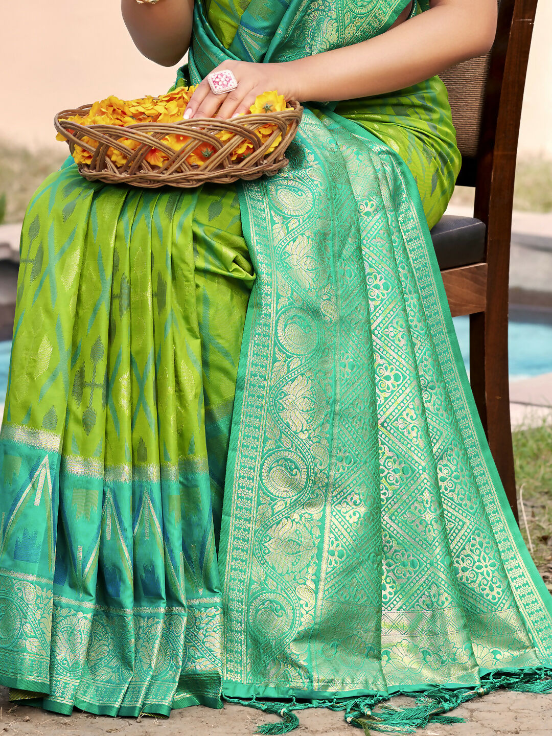 Shree Shyam Fashion Rama Green Pochampally Silk Saree - Distacart