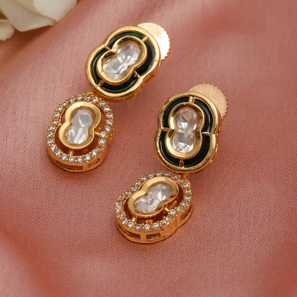 Duet Mufli Meenakari and Diamond Gold-Plated Earrings (Gold) - Ruby Raang - Distacart