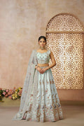Kesar Fab Sky-Blue Zari Silk Hand_Woven Lehenga