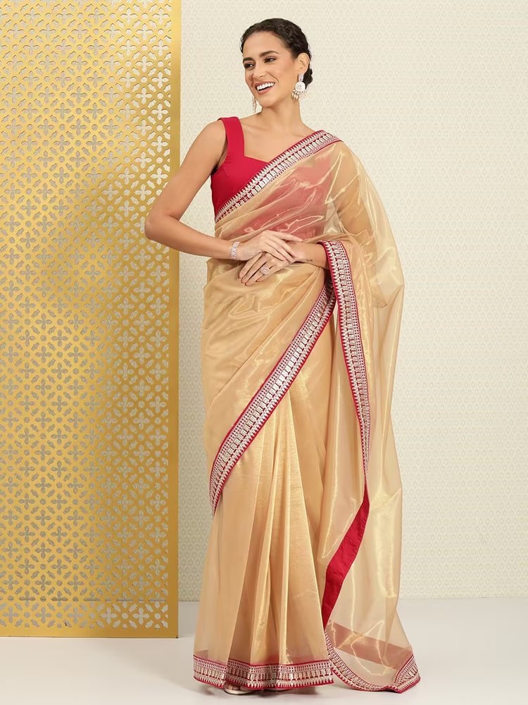 Teeya Creation Chiku Color Organza Silk Lace Work Saree